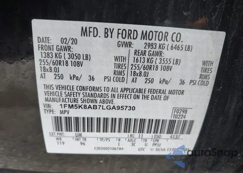 2020 Ford Police Interceptor Utility z USA, uszkodzony, nr VIN 1FM5K8AB7LGA95730